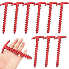 (red) Tent Stakes 10 Pack Ground Anchors Tent Pegs, 5.7in T Shape Spiral Ground Stakes,Camping Stakes