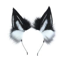 Bandă de păr din blană artificială cu urechi de animal, accesorii de cosplay cu design realist din blană artificială de înaltă calitate