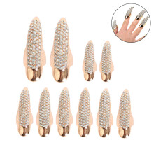 Återanvänd robust, punk-stil fingertoppsmetall strass örnklo fingerring talon, bekvämt slitage, gotisk design falsk klo nagel för cosplay,