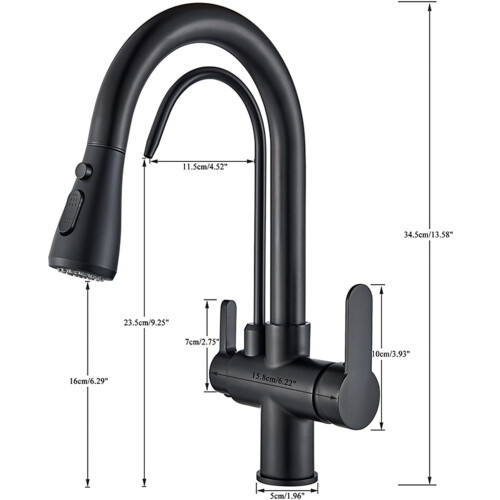 PullDown Kitchen Faucet 360 Degree Rotation Water Filter Easy Installation Flexible Sprayer Nero Black Modern Design 1