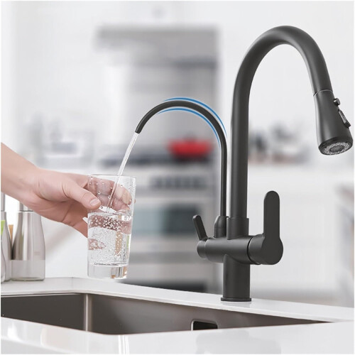 PullDown Kitchen Faucet 360 Degree Rotation Water Filter Easy Installation Flexible Sprayer Nero Black Modern Design 2