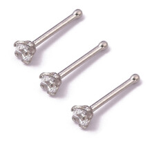 Stainless Steel Nose Ring Studs with Elegant Design, Nickel-Free L Shaped Nostril Piercing Jewelry for Women, Sparkling CZ Stones Nose Studs Suitable