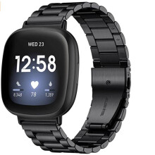 Korrosionsbeständiges Armband für Fitbit Versa3, schweißresistentes Edelstahl-Uhrenarmband mit doppelter Faltschließe, verstellbarer Länge und