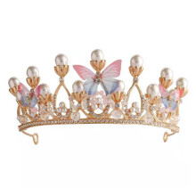 Charming Wedding Flower Girls Decoration, Butterfly Princess Crown with Rhinestone Hairpiece, Crystal Princess Tiara for Birthday Crown (5.1*2.1 Inche