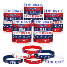 USA Flag Silicone Wristband Set, Quality Material Red White and Blue Rubber Bracelets for National Celebrations, Soft and Durable Comfortable to Wear