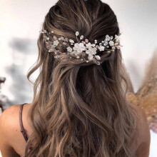 Adjustable Pearls Hair Jewelry With Crystal Flower Girl Accessories, Romantic Bridal Hairstyle For Wedding, Baby Shower, Garden Receptions, Anniversar