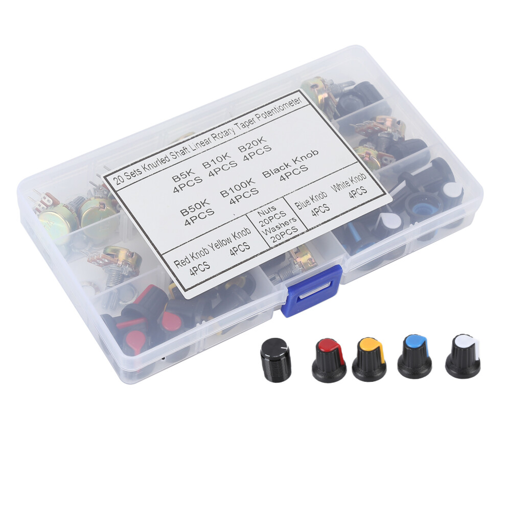 Complete Audio Potentiometer Kit 80 Pcs B5k B10k B20k B50k B100k With Knobs 4991377186854