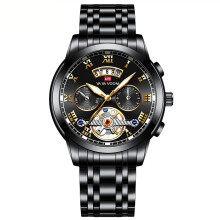 Waterproof Men's Watch with Luminous Hands, Automatic Mechanical Chronograph Luxury Timepiece, Large Dial Stainless Steel Multi Calendar Dress Watch,