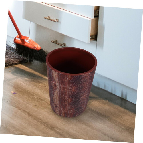 Wood Grain Trash Can with Lid, Large Capacity Rustic Waste Bin for Kitchen Bathroom Office 2