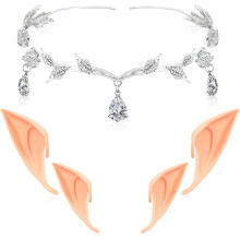 Tiara com Coroa e Pingente de Cristal Brilhante, Tiara Ajustável com Orelhas de Elfo Realistas para Concursos de Beleza e Formaturas, Acessórios