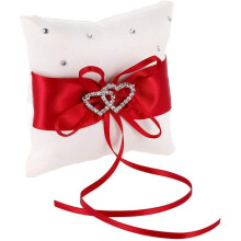 Elegant Wedding Ring Bearer Pillow, Bridal Accessory With Double Hearts Decoration For Romantic Weddings And Valentine's Day Gifts (Polyester Fabric)