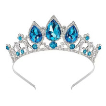 Tiară cu strasuri în formă de frunză pentru fete, coroană din cristal albastru safir cu măiestrie rafinată, perfectă pentru recuzita
