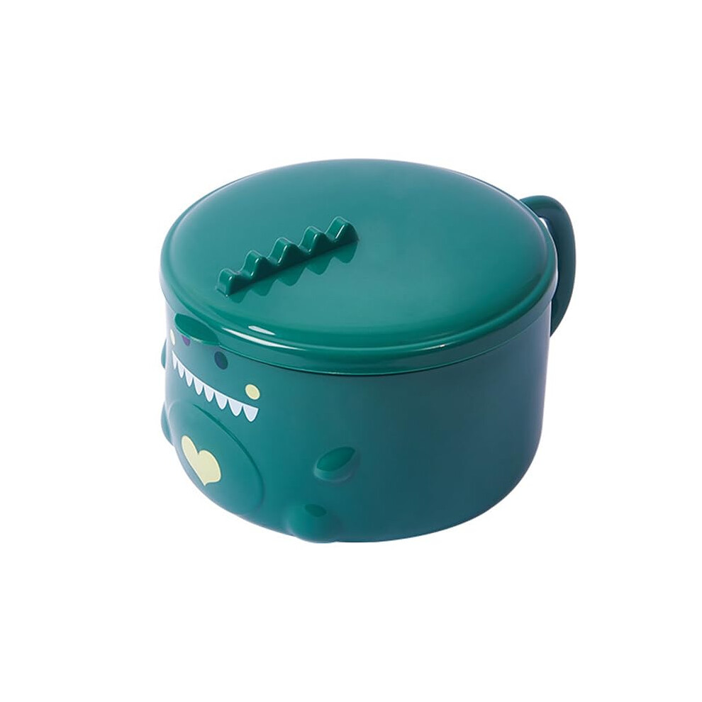 Stainless Steel Noodle Bowl with Handle and Lid, Double Layer Insulated Soup Bowl Green Dinosaur