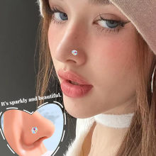 Stylish Nose Jewelry, Diverse Styles And Colors Stainless Steel L-Shaped Nose Pin With Circular Cz For Sensitive Skin Fashionable And Comfortable Wear