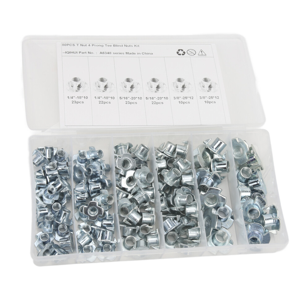 Steel T Nuts 110Pcs 1/4In 5/16In 3/8In Galvanized Rustproof Corrosion Resistant 4631377195448