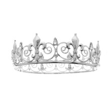 Coroană regală metalică pentru bărbați și femei, diademă regală metalică placată cu aur în formă de floare de lis și cristale
