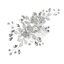 Pieptene de păr de mireasă cu model floral de cristal, pieptene de păr de mireasă lucrat manual, cu detalii strălucitoare din cristale și