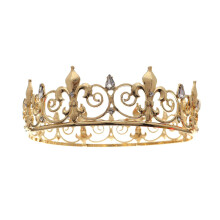 Coróin Dearaidh Bharócach Galánta do Gach Inscne, Coróin Rhinestone Siombail Fleur De Lis le Cruth Coróin Iomlán Babhta, Banda Ceann Miotail do