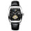 Relógio masculino com pulseira de couro marrom e preta, indicador de dia e data, resistente à água e com fase da lua. Design quadrado com 1