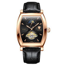 Square Watch Design for Men, Tonneau Watch Shape Offers Unique Styling, Luxury Automatic Mechanical Watch with Waterproof Functionality, Genuine Leath
