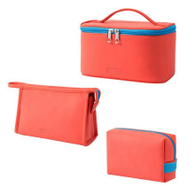 (red) (BAG)Makeup Bag Cosmetic Bag For Women Travel Make Up Bag Sets for Girl 3 PCS  Large Makeup Bag