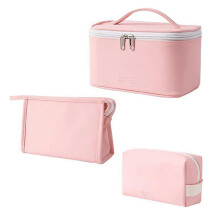 (pink) (BAG)Makeup Bag Cosmetic Bag For Women Travel Make Up Bag Sets for Girl 3 PCS  Large Makeup Bag