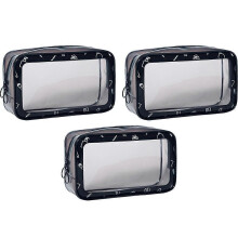 (black) (BAG)Three PVC transparent waterproof makeup bags, portable travel wash bag, multifunctional storage bag