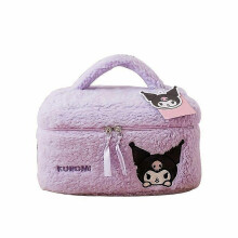 (Kuromi) Sanrio Teddy Plush Large Capacity Cosmetic Storage bag, Cartoon Chic Soft Travel Makeup Bag, Premium Feel with Zipper