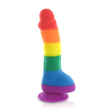 Rainbow Silicone Realistic Dildo with Balls 6 Inch Pride Design and Strong Suction Cup