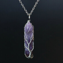 Collana di cristallo curativo con albero della vita, ciondolo a punta in pietra naturale avvolto in filo metallico, gioielli spirituali in quarzo per