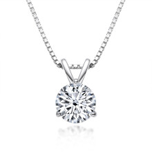 Ασημένιο κολιέ για γυναίκες, μενταγιόν Moissanite με στρογγυλή πέτρα χρώματος D,