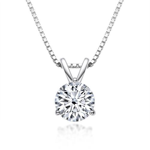 Ασημένιο κολιέ για γυναίκες, μενταγιόν Moissanite με στρογγυλή πέτρα χρώματος D,