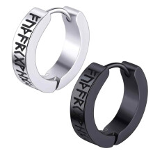 Hypoallergene Vintage-Ohrringe von Huggie für Herren, leichte Creolen mit Gravur der nordischen Elder-Futhark-Runen, Edelstahl-Ohrstecker von Huggie