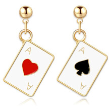 Elegant Dangle Drop Stud Earrings, Poker Hearts And Spades Aces Dangle Earrings Sterling Silver Alloy Hypoallergenic Playing Cards Earrings, Gold Plat