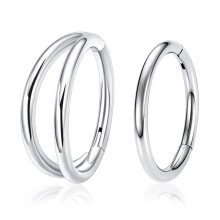 Dubbelring för septumring, klickring i kirurgiskt stål, gångjärnsförsedd design, broskörhänge, hypoallergent, sömlöst näs-, läpp- och