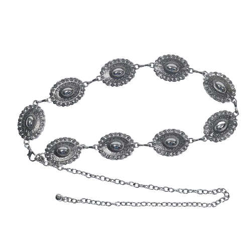 Ζώνη Concho Vintage για γυναίκες, Ζώνη Western Chain με Τυρκουάζ Ένθετο, Ρυθμιζόμενη Αλυσίδα