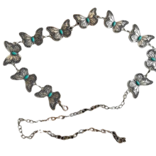 Butterfly Waist Chain for Women, Adjustable Turquoise Metal Waist Chain Antique Western Design Vintage Inlaid Belly Chain Belt, Unique Decorative Acce