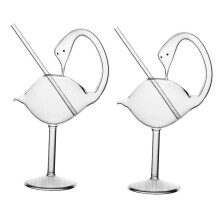 SwanShaped Cocktail Glasses  2Piece Set, Footed Whisky Cups For Home Bar, Wine/Beer/Juice Glassware