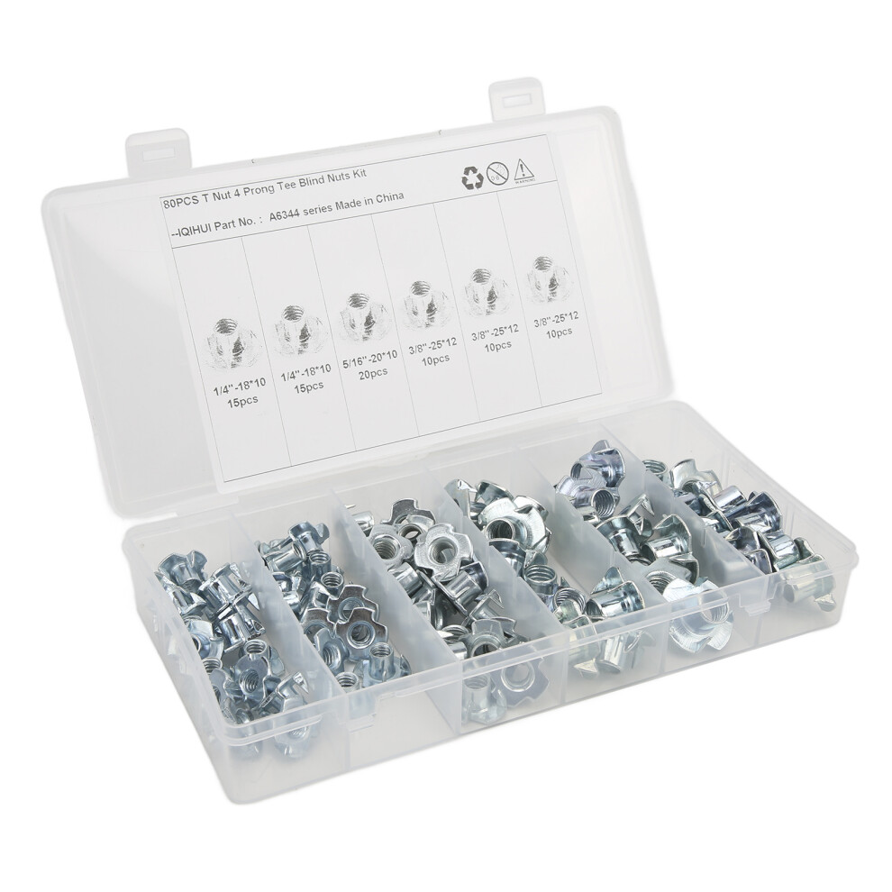 T Nuts 80Pcs Carbon Steel Galvanized Rust-Resistant 5/16In Pronged Tee Nut Set 3681377201602