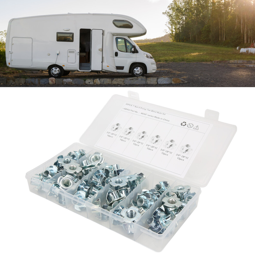 80Pcs 3/8In Carbon Steel Four Claw Nut, Rust-Resistant, Silver 7891377201595