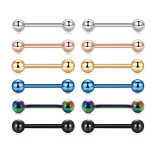 Surgical Steel Barbell Tongue Ring Piercing Jewelry, Titanium PVD Plated Internally Threaded Nipple Barbells, Hypoallergenic High Polished Surface Smo