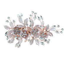 Acessórios de cabelo para noivas em ouro rosa, acessórios de cabelo vintage com strass e cristais brilhantes, presilha de flor feita à mão para