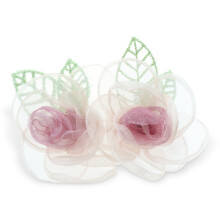 Elegante Haarspangen mit Rosenmotiv für Damen, handgefertigt, mit Perlen verziert, aus einer Legierung und Organza. Leichtes Design.