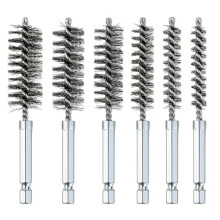 12Pcs Stainless Steel Bore Brush Set 1/4" Hex Shank 8-30mm Wire Brushes for Power Drill Rust and Tube Cleaning Tools