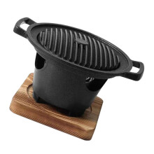 Indoor BBQ Grill Smokeless Japanese Style Stove with Wooden Base for Single Person Meals