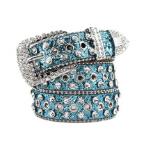 (M, Blue) Gothic Waist Belts for Jeans Studded Belt for Punk Girls Street Impressive Gothic Style Stage Street Dance  Silver S