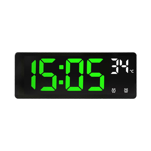 (green light) Contemporary Electronic Clock with Easy Operations Features Alarm Temperature and Calendar Functions