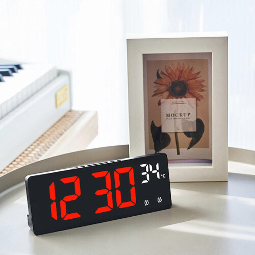 (red light) Contemporary Electronic Clock with Easy Operations Features Alarm Temperature and Calendar Functions 2