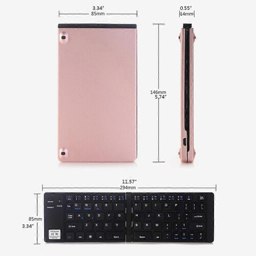 (Black) Double Fold Aluminum Alloy Bluetooth-compatible Keyboard Mini 66 Keys Wireless Keyboard for phone Android Tablet PC  Rose gold 1