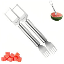 2in1 Stainless Steel Watermelon Slicer and Fork, Easy Cube Cutting Fruit Cutter for Home or Camping